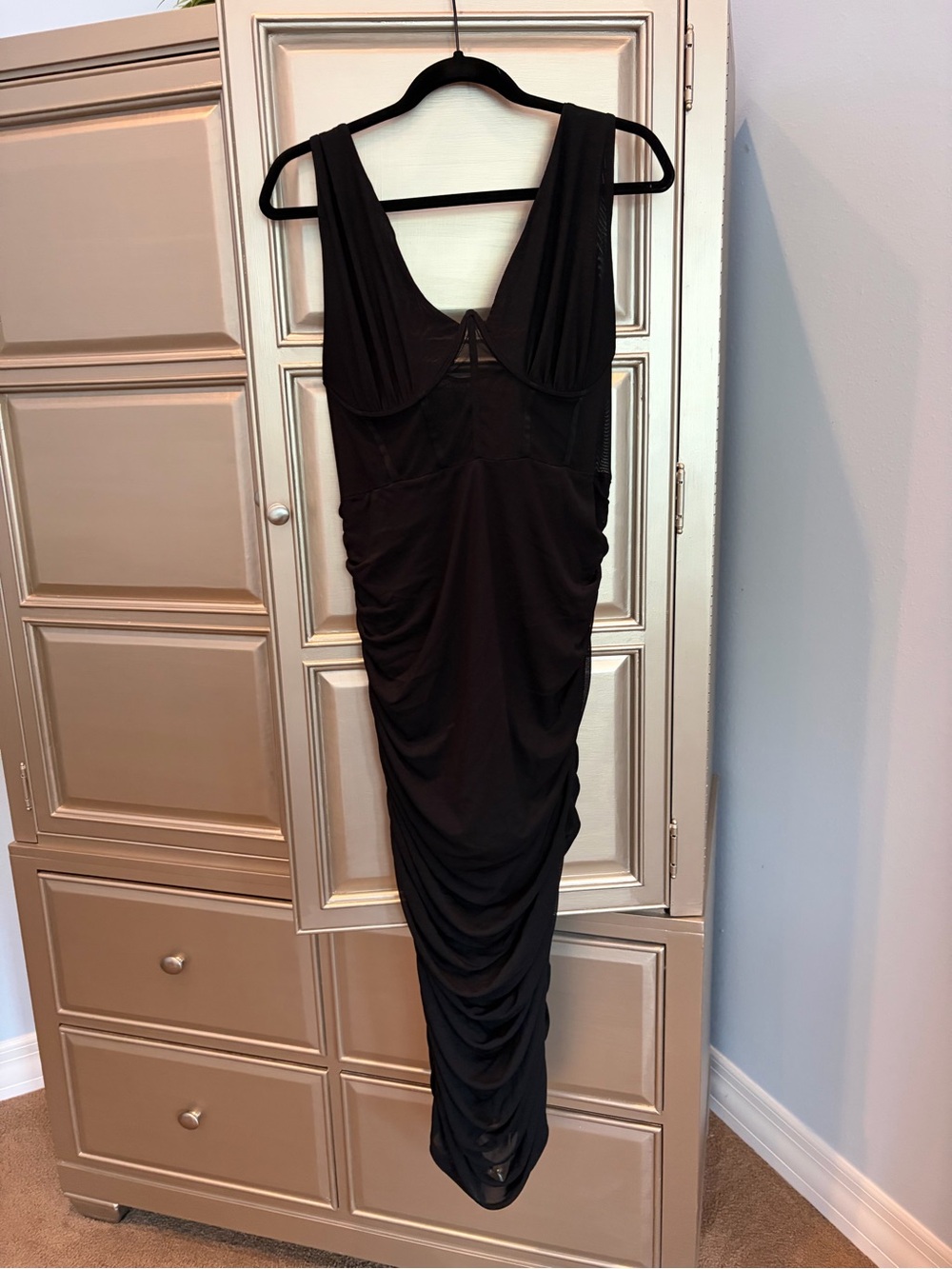 Black Ruched Midi Dress